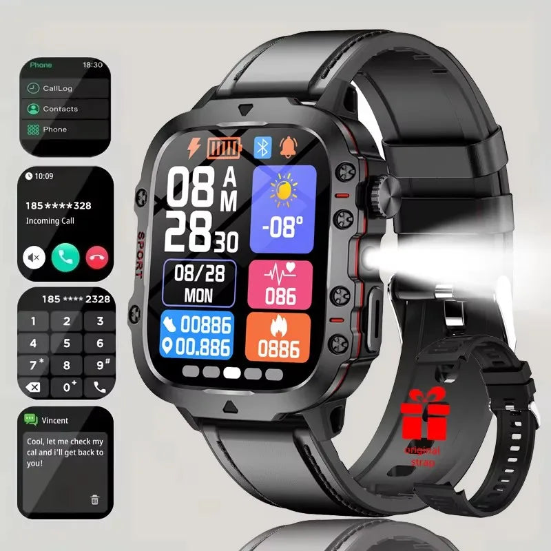 Tactical GPS Smartwatch with Bluetooth Calling, LED Flashlight & Fitness Tracker for Men