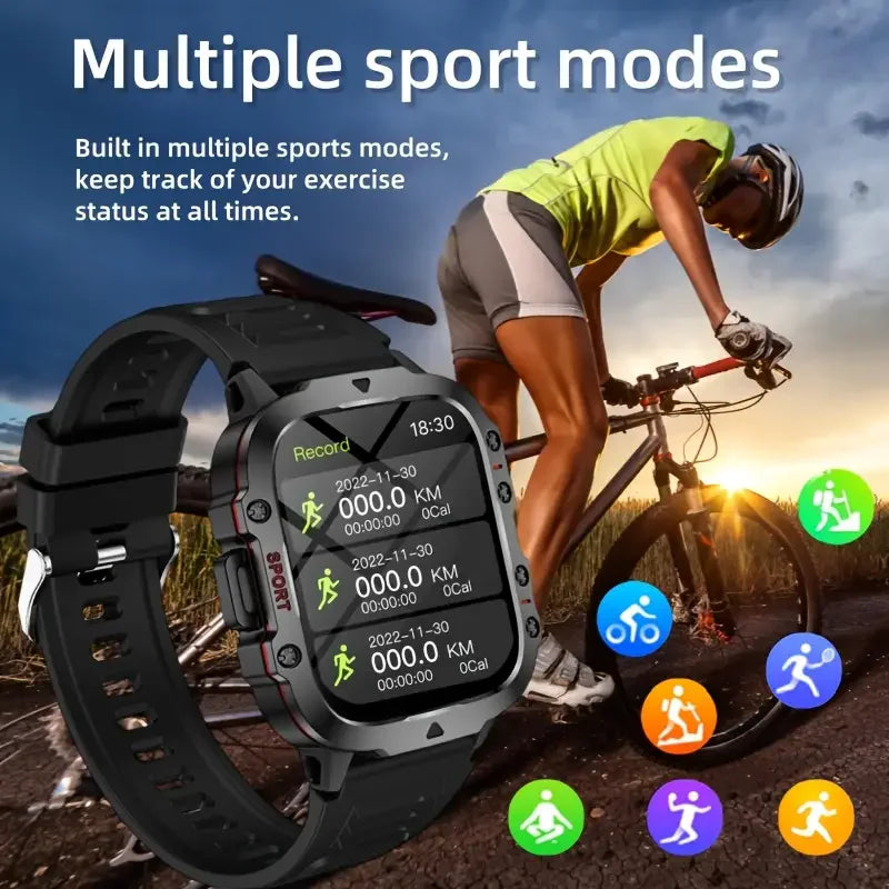 Tactical GPS Smartwatch with Bluetooth Calling, LED Flashlight & Fitness Tracker for Men