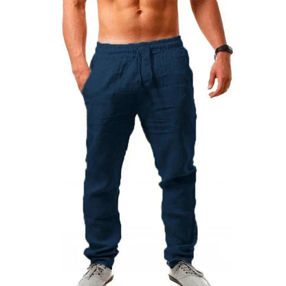 Men's Cotton Linen Casual Pants Elastic Waist Straight Leg Joggers (Plus Size)