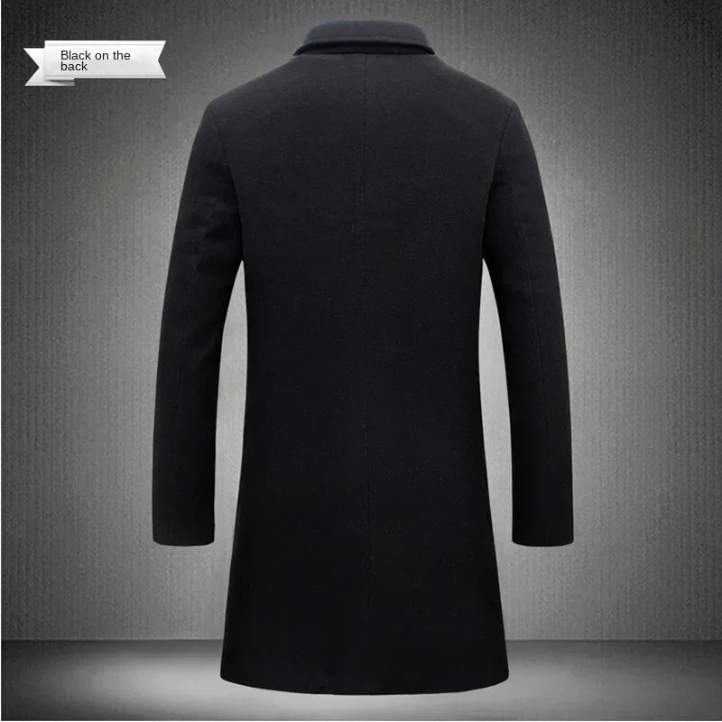 Men's Slim Fit Long Wool Blend Coat 2025 Autumn Winter Business Casual Overcoat