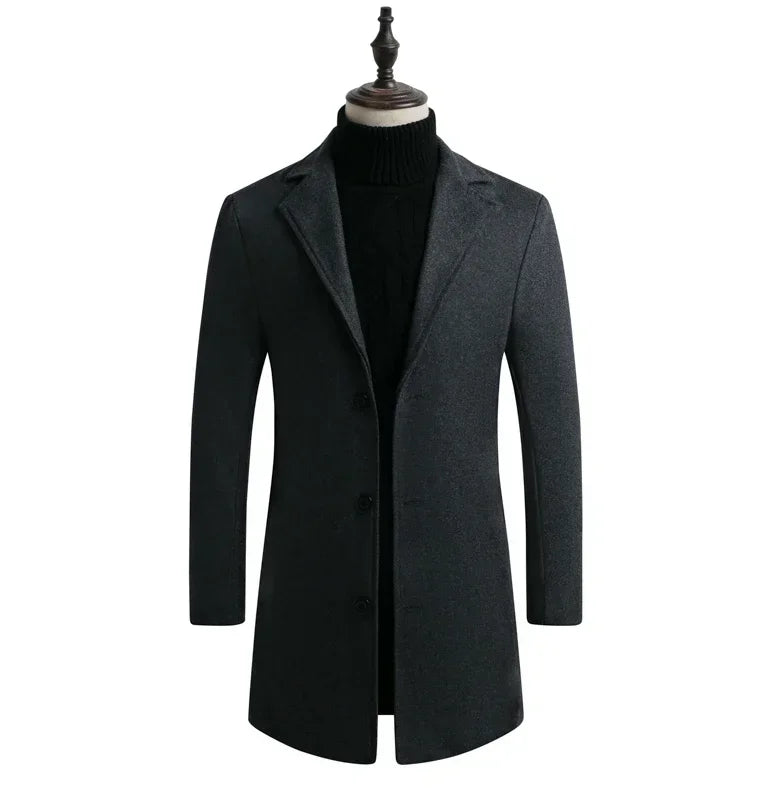 Men's Slim Fit Long Wool Blend Coat 2025 Autumn Winter Business Casual Overcoat