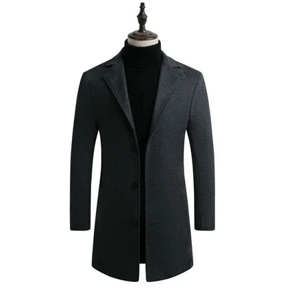 Men's Slim Fit Long Wool Blend Coat 2025 Autumn Winter Business Casual Overcoat