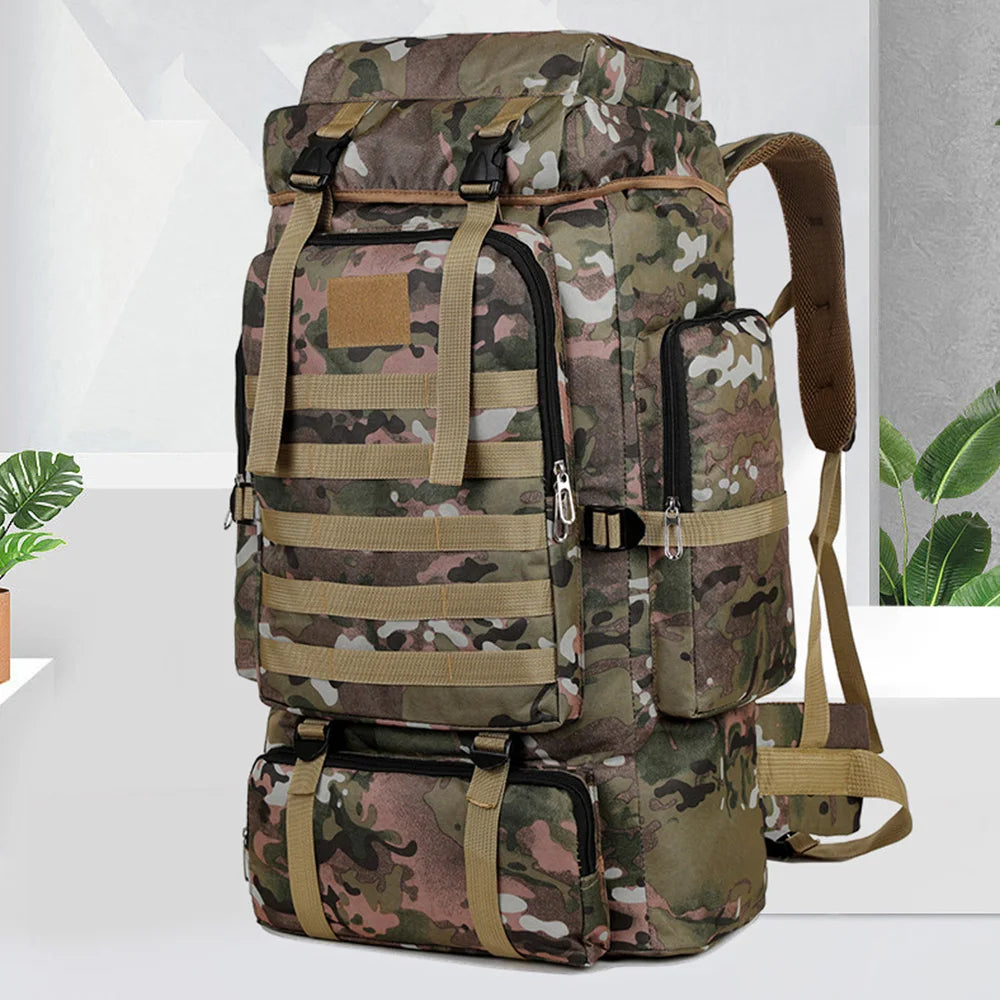 Large Capacity Hiking Backpack Outdoor Camping Rucksack Canvas Trekking Backpack