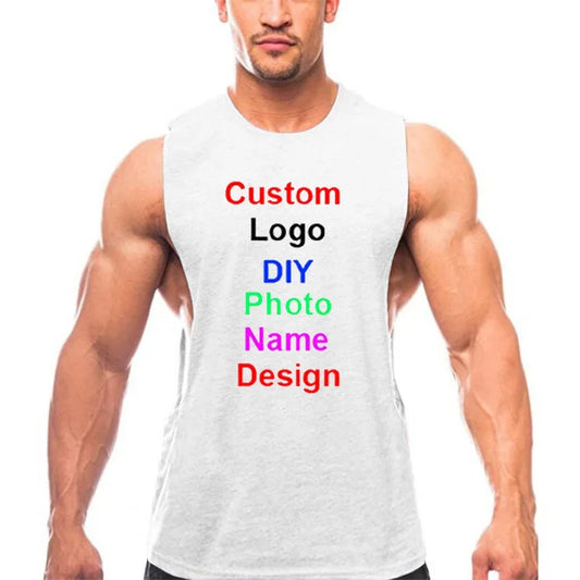 Custom Logo Men's Bodybuilding Tank Top Personalized Gym Workout Sleeveless Fitness Singlet
