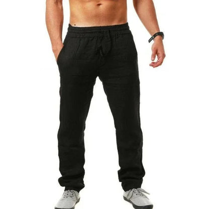 Men's Cotton Linen Casual Pants Elastic Waist Straight Leg Joggers (Plus Size)