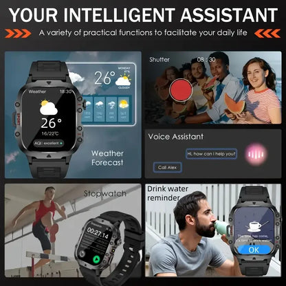 Tactical GPS Smartwatch with Bluetooth Calling, LED Flashlight & Fitness Tracker for Men