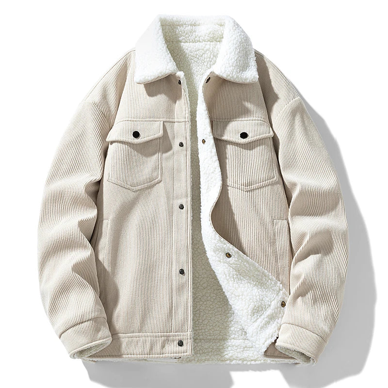 Men's Corduroy Jacket Winter 2024 Warm Thick Coat Casual Down Cotton Puffer Coat for Men