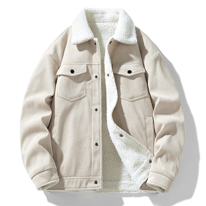 Men's Corduroy Jacket Winter 2024 Warm Thick Coat Casual Down Cotton Puffer Coat for Men