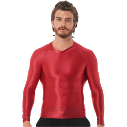 Men's Slim Fit Long Sleeve Workout Shirt Solid Color Breathable Gym & Yoga Top