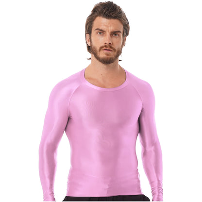 Men's Slim Fit Long Sleeve Workout Shirt Solid Color Breathable Gym & Yoga Top
