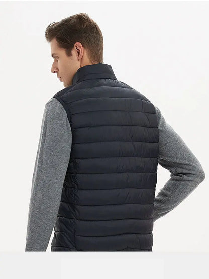 Men's Thermal Sleeveless Vest Jacket, Winter Warm Cotton Padded Coat Waistcoat Stand Collar