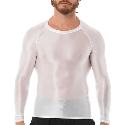 Men's Slim Fit Long Sleeve Workout Shirt Solid Color Breathable Gym & Yoga Top