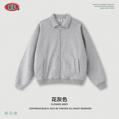 Men's Vintage Workwear Jacket 2025 Old Money Style Turn Down Collar Sweatshirt