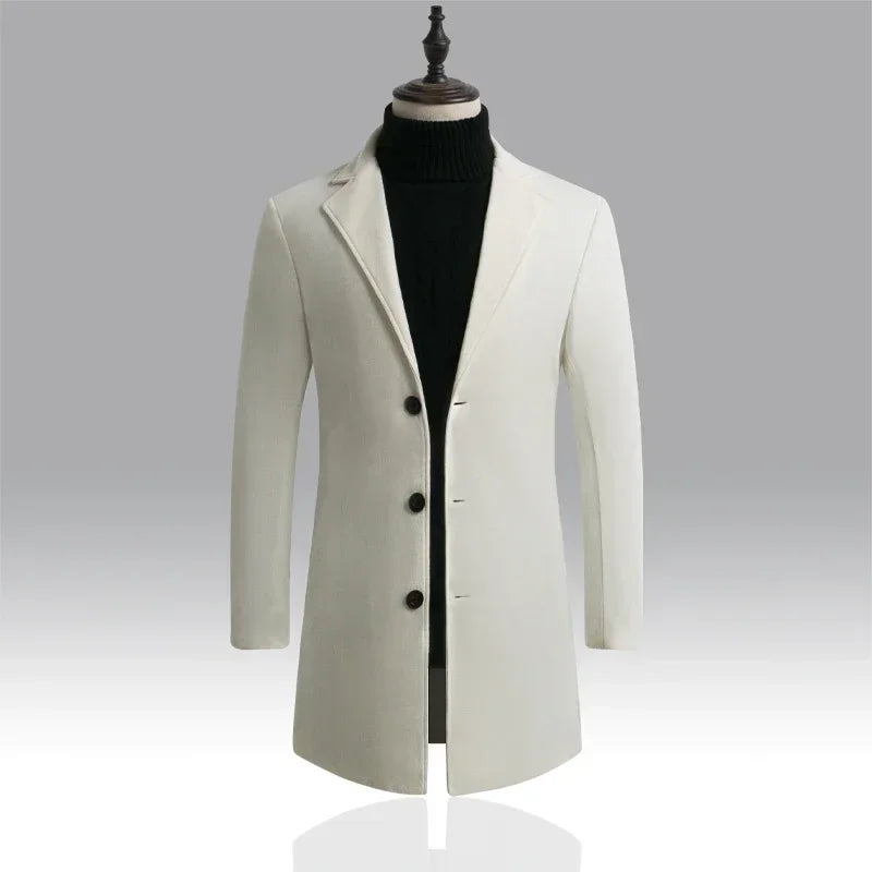 Men's Slim Fit Long Wool Blend Coat 2025 Autumn Winter Business Casual Overcoat