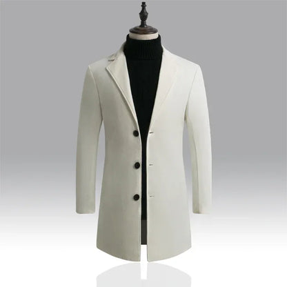 Men's Slim Fit Long Wool Blend Coat 2025 Autumn Winter Business Casual Overcoat