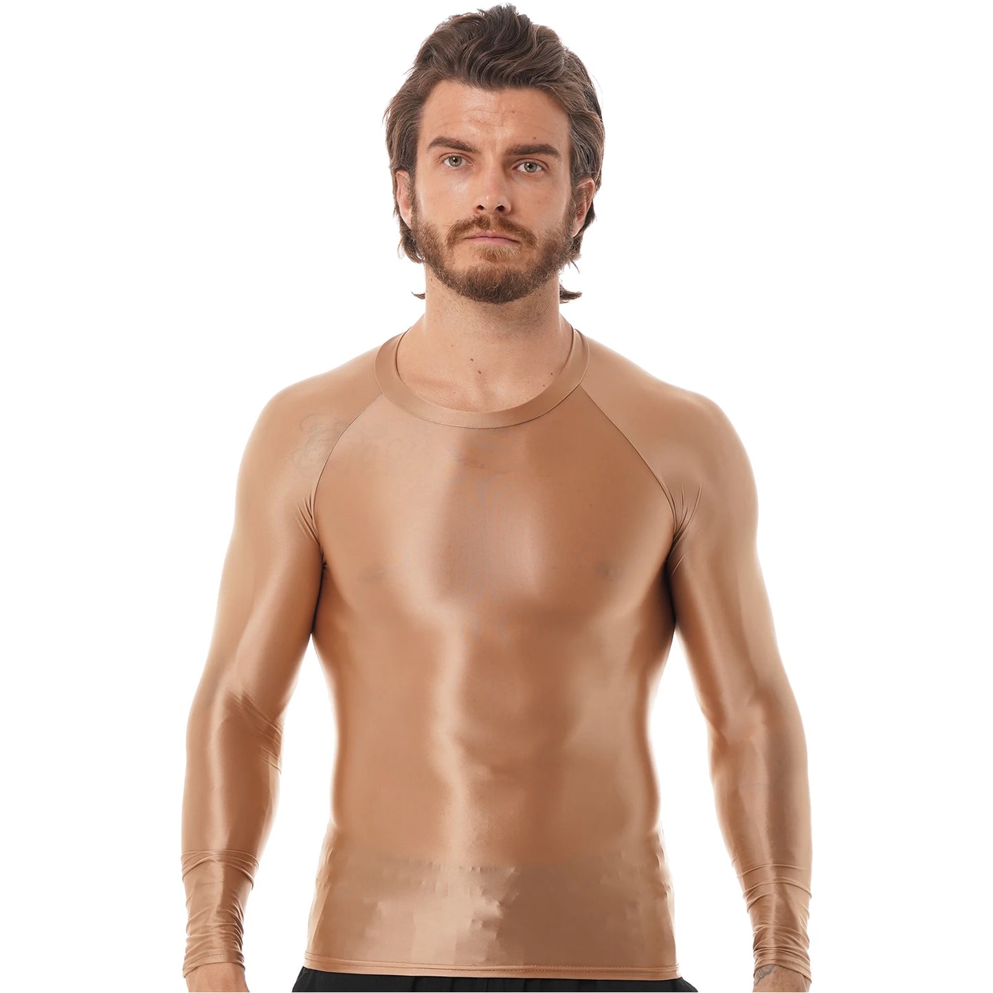 Men's Slim Fit Long Sleeve Workout Shirt Solid Color Breathable Gym & Yoga Top