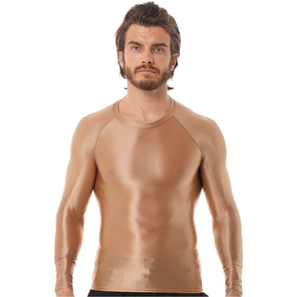 Men's Slim Fit Long Sleeve Workout Shirt Solid Color Breathable Gym & Yoga Top