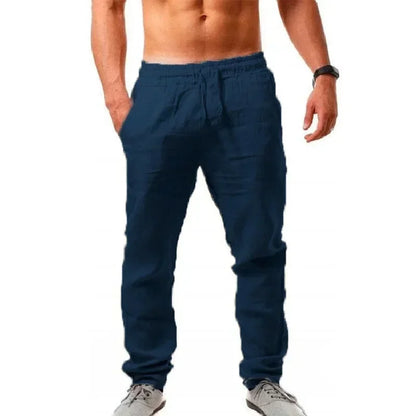 Men's Cotton Linen Casual Pants Elastic Waist Straight Leg Joggers (Plus Size)