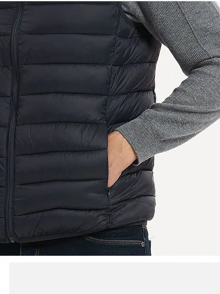 Men's Thermal Sleeveless Vest Jacket, Winter Warm Cotton Padded Coat Waistcoat Stand Collar