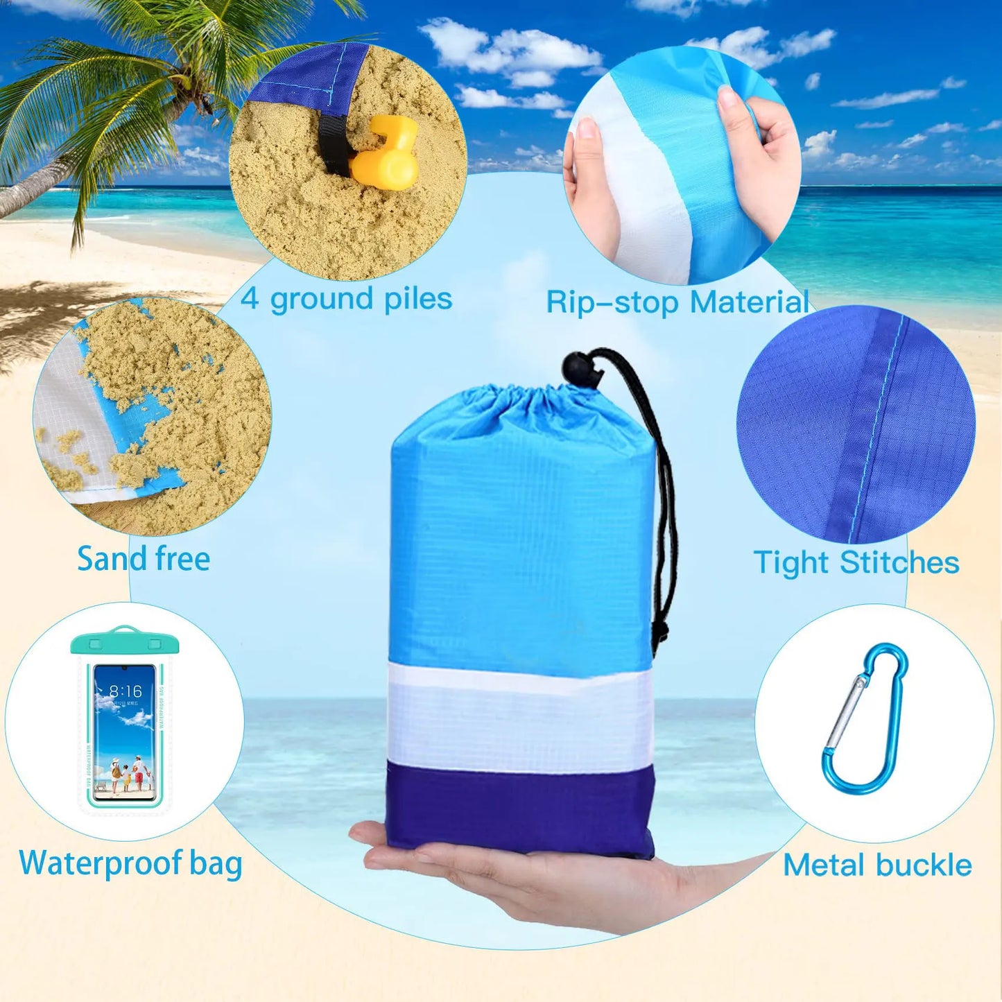 2x2.1m Waterproof Picnic and Camping Mat with Corner Pockets and Bag