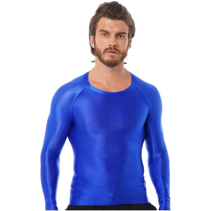 Men's Slim Fit Long Sleeve Workout Shirt Solid Color Breathable Gym & Yoga Top
