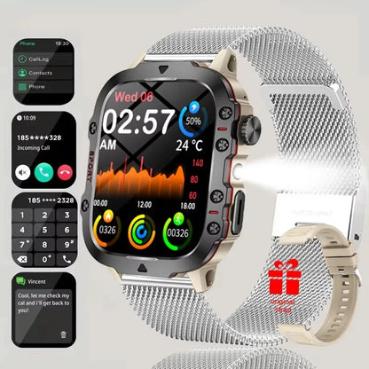 Tactical GPS Smartwatch with Bluetooth Calling, LED Flashlight & Fitness Tracker for Men