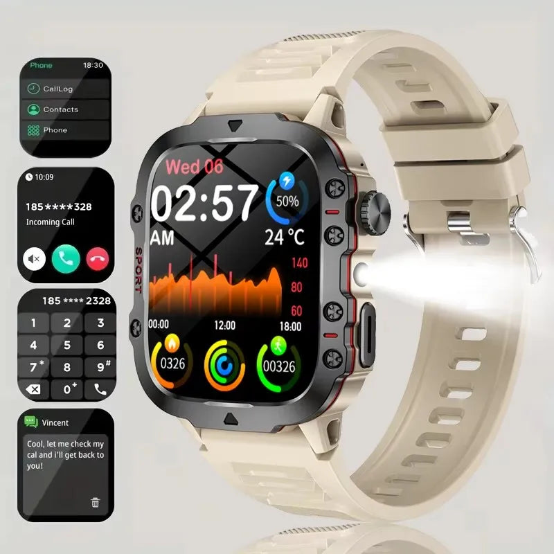 Tactical GPS Smartwatch with Bluetooth Calling, LED Flashlight & Fitness Tracker for Men