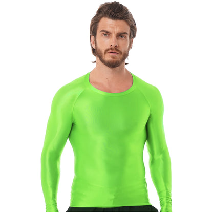 Men's Slim Fit Long Sleeve Workout Shirt Solid Color Breathable Gym & Yoga Top