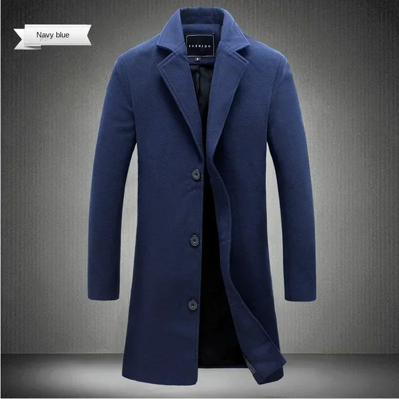 Men's Slim Fit Long Wool Blend Coat 2025 Autumn Winter Business Casual Overcoat