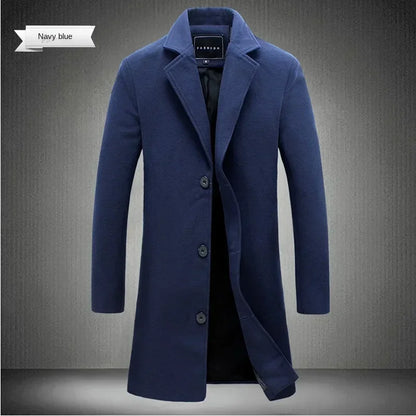 Men's Slim Fit Long Wool Blend Coat 2025 Autumn Winter Business Casual Overcoat