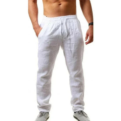 Men's Cotton Linen Casual Pants Elastic Waist Straight Leg Joggers (Plus Size)