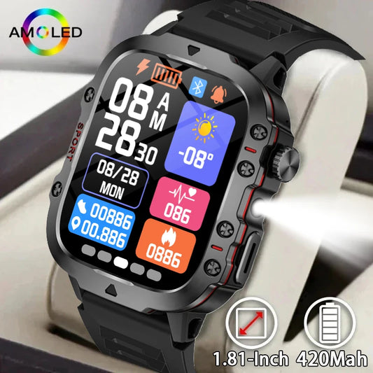 Tactical GPS Smartwatch with Bluetooth Calling, LED Flashlight & Fitness Tracker for Men