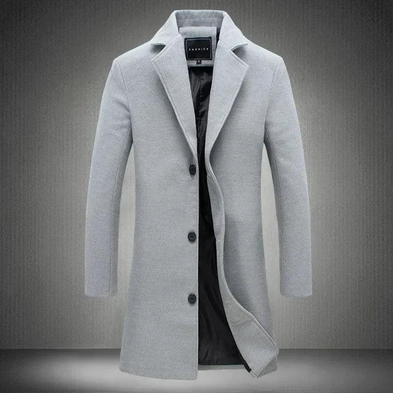 Men's Slim Fit Long Wool Blend Coat 2025 Autumn Winter Business Casual Overcoat