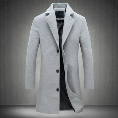 Men's Slim Fit Long Wool Blend Coat 2025 Autumn Winter Business Casual Overcoat