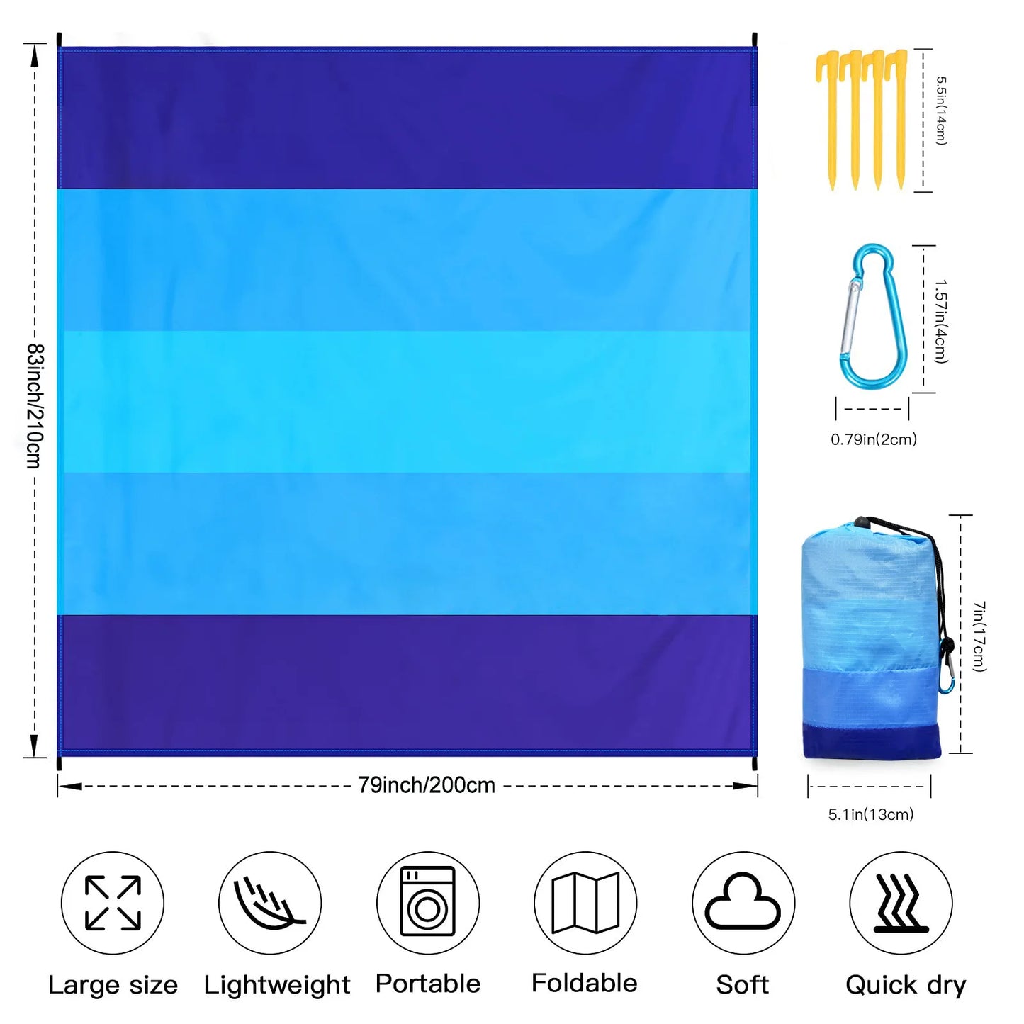 2x2.1m Waterproof Picnic and Camping Mat with Corner Pockets and Bag