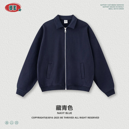 Men's Vintage Workwear Jacket 2025 Old Money Style Turn Down Collar Sweatshirt