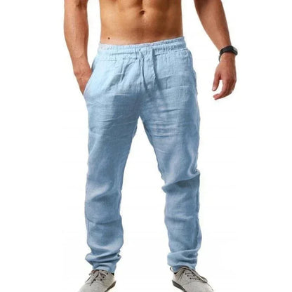 Men's Cotton Linen Casual Pants Elastic Waist Straight Leg Joggers (Plus Size)