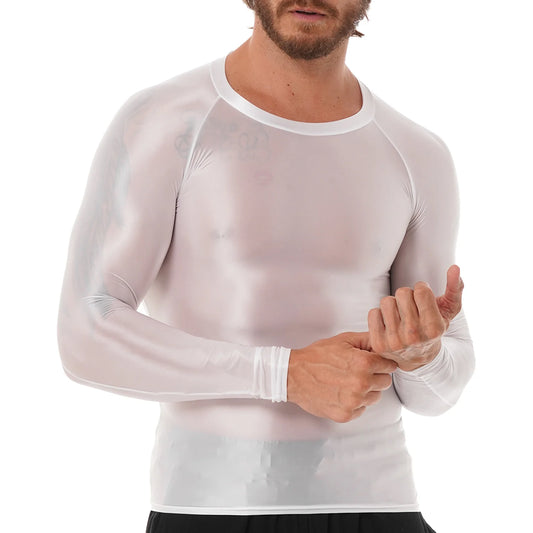 Men's Slim Fit Long Sleeve Workout Shirt Solid Color Breathable Gym & Yoga Top