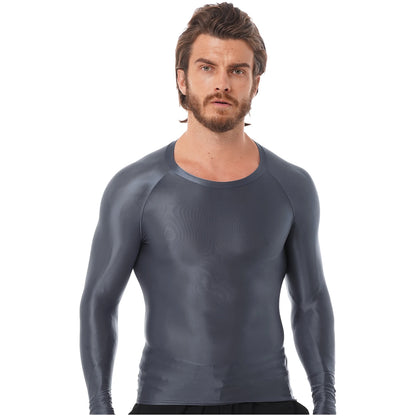 Men's Slim Fit Long Sleeve Workout Shirt Solid Color Breathable Gym & Yoga Top