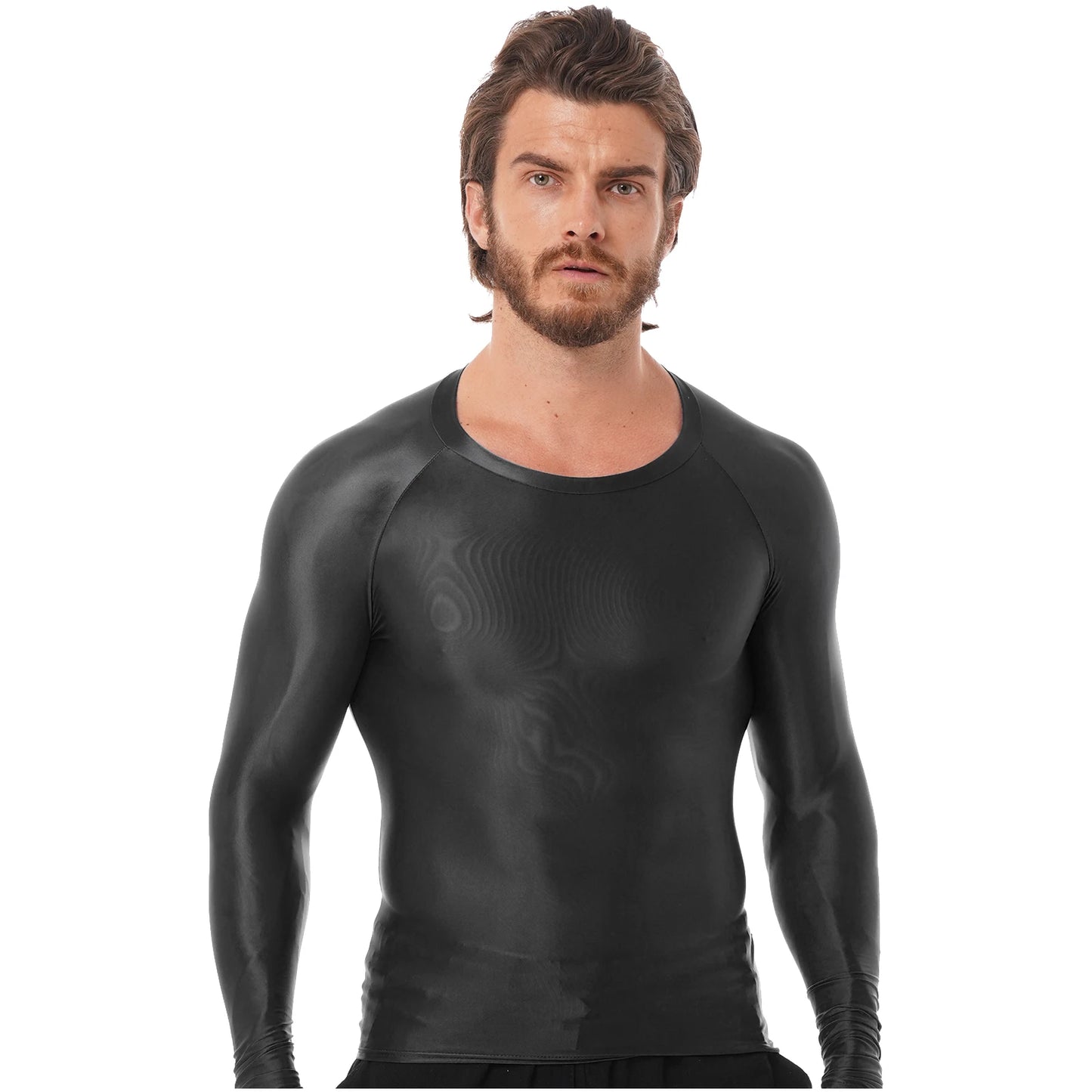 Men's Slim Fit Long Sleeve Workout Shirt Solid Color Breathable Gym & Yoga Top