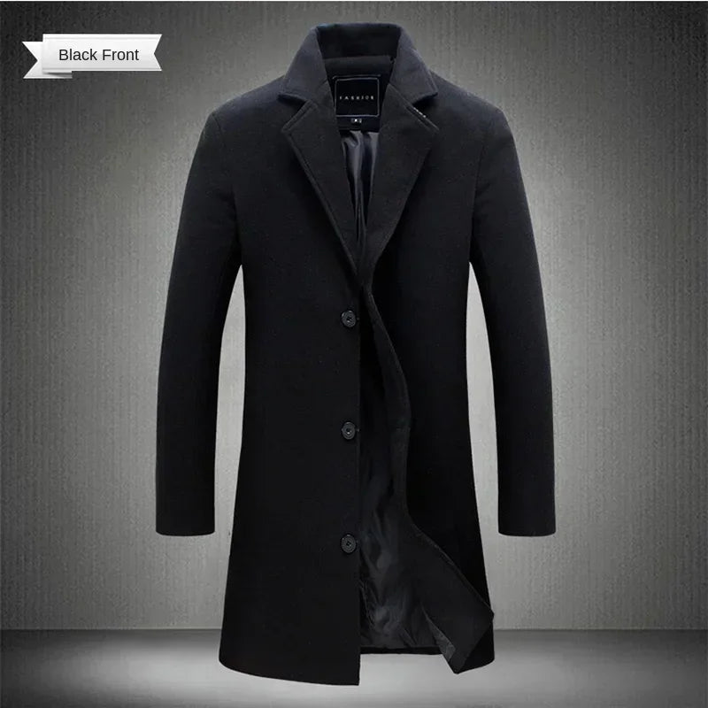 Men's Slim Fit Long Wool Blend Coat 2025 Autumn Winter Business Casual Overcoat