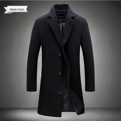 Men's Slim Fit Long Wool Blend Coat 2025 Autumn Winter Business Casual Overcoat