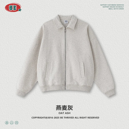 Men's Vintage Workwear Jacket 2025 Old Money Style Turn Down Collar Sweatshirt