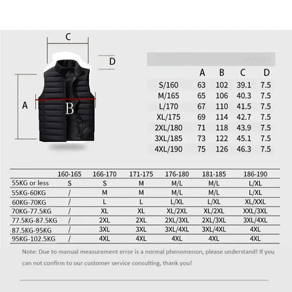 Men's Thermal Sleeveless Vest Jacket, Winter Warm Cotton Padded Coat Waistcoat Stand Collar