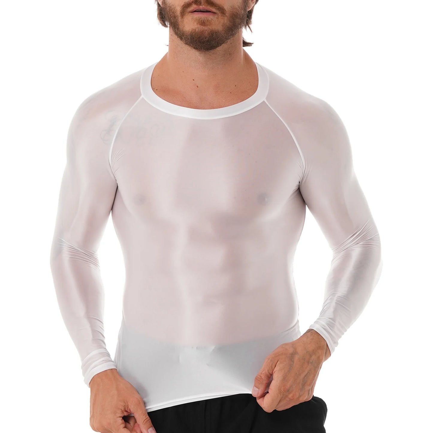 Men's Slim Fit Long Sleeve Workout Shirt Solid Color Breathable Gym & Yoga Top