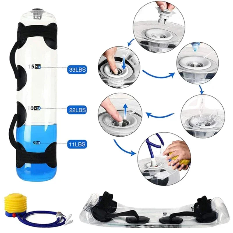 Portable Water Weight Bag 5-30kg Adjustable Aqua Bag for Home Gym, Boxing & Strength Training