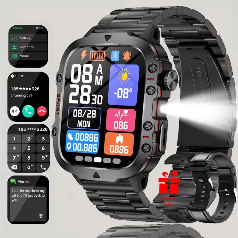 Tactical GPS Smartwatch with Bluetooth Calling, LED Flashlight & Fitness Tracker for Men