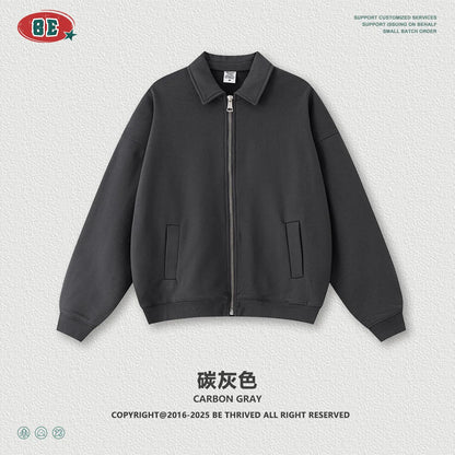 Men's Vintage Workwear Jacket 2025 Old Money Style Turn Down Collar Sweatshirt