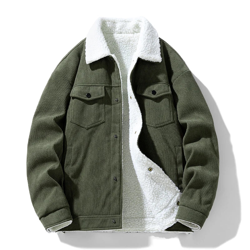 Men's Corduroy Jacket Winter 2024 Warm Thick Coat Casual Down Cotton Puffer Coat for Men