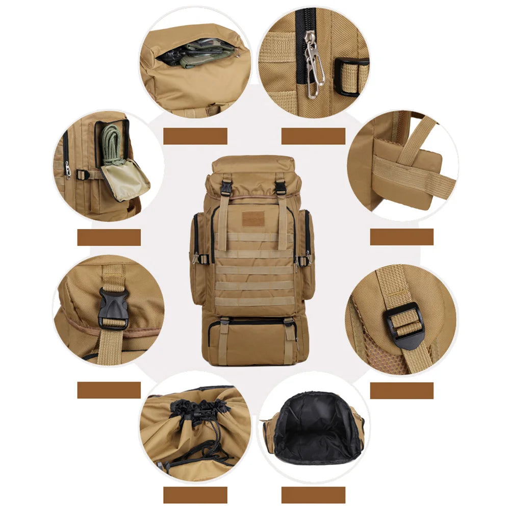 Large Capacity Hiking Backpack Outdoor Camping Rucksack Canvas Trekking Backpack